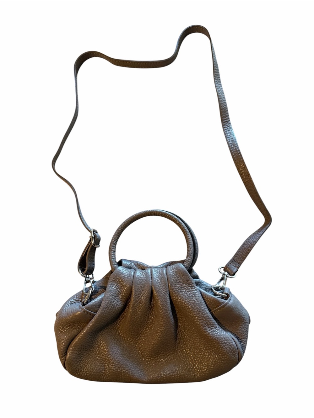 Made in Italy Grey Leather Top-Handle Mini Handbag with crossbody strap